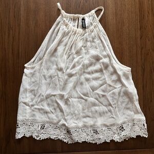 White Lace Trim Halter Top